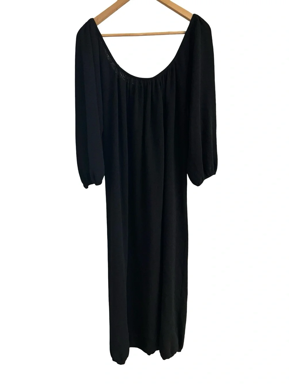 Free People FP BEACH Black Knit Slouchy Maxi Dress 3/4 Sleeve SzM Cozy Oversized
